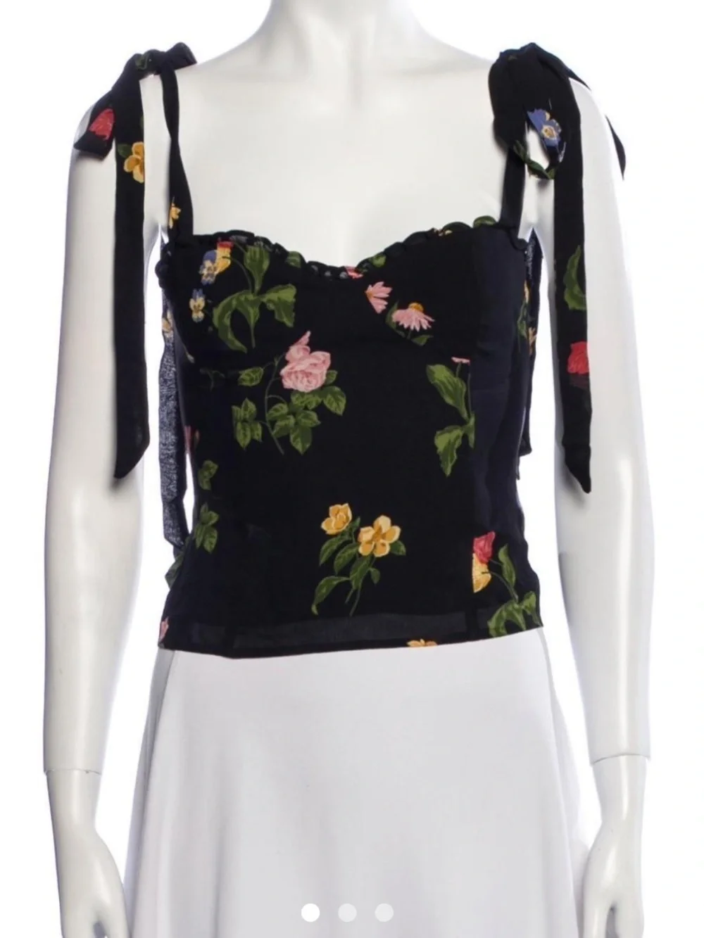 Reformation Floral Tie-Shoulder Camisole Top - Black